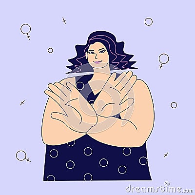 Young caucasian overweight woman gesturing Break The Bias Vector Illustration