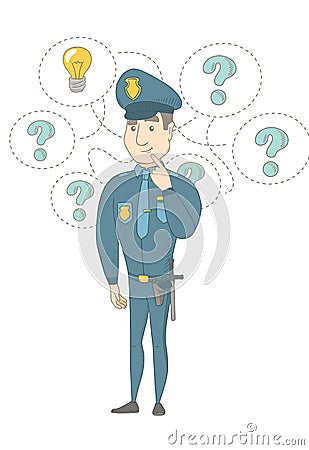 Young caucasian policeman having an idea. Vector Illustration