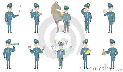 Young caucasian policeman vector illustrations set Vector Illustration