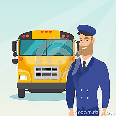Young caucasian school bus driver. Vector Illustration