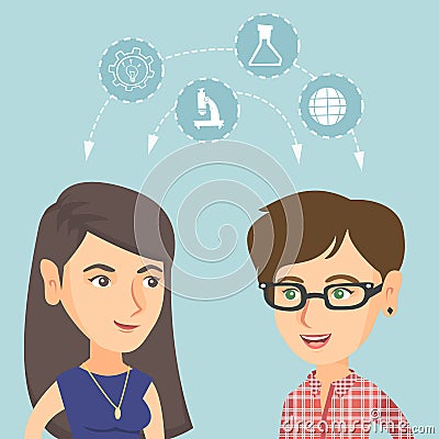 Young caucasian students sharing with the ideas. Vector Illustration