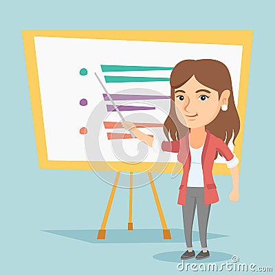 Caucasian teacher or student pointing at board. Vector Illustration