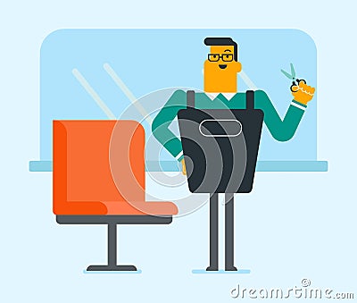 Hair stylist at workplace in beauty saloon. Vector Illustration
