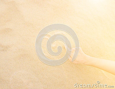 Young Caucasian Woman Draws with Hand Heart on Fine White Beach Sand by Ocean. Romantic Valentines Love Charity Purity Stock Photo