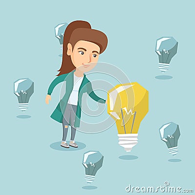 Young caucasian woman having business idea. Vector Illustration