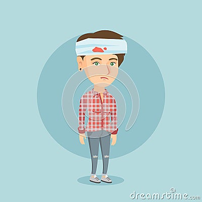 Young caucasian woman with injured head. Vector Illustration