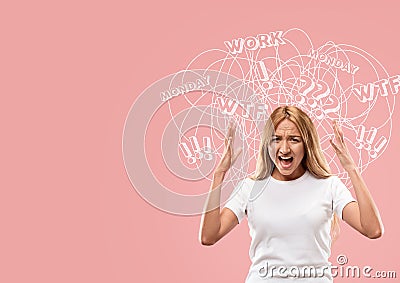 Young caucasian woman with mixed thoughts Stock Photo