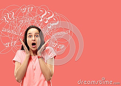 Young caucasian woman with mixed thoughts Stock Photo