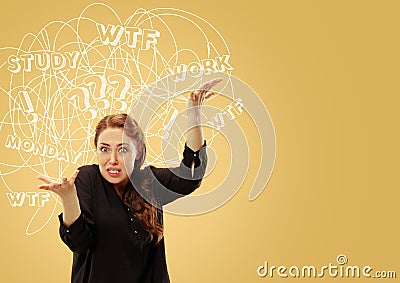 Young caucasian woman with mixed thoughts Stock Photo