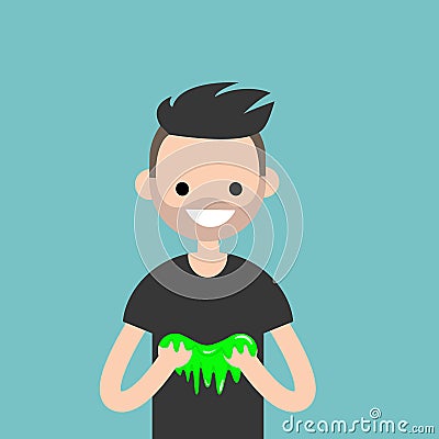 Young character playing with a slime / flat editable vector Vector Illustration