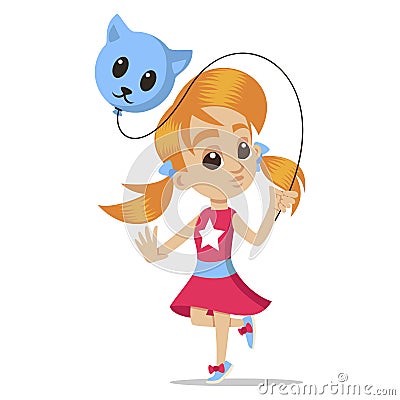 Young character portrait. Happy girl cartoon. Little girl with a balloon. Cute little girl head character. Vector. Vector Illustration