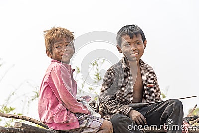 Young Charcoal gatherers near Siem Reap Editorial Stock Photo