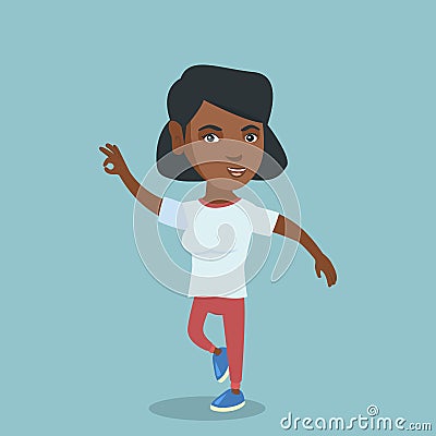 Young cheerful african-american woman dancing. Vector Illustration