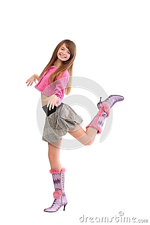 Young cheerful girl on white Stock Photo