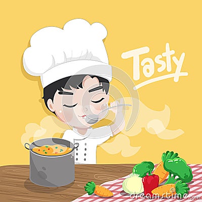 The young chef is tasting Vector Illustration