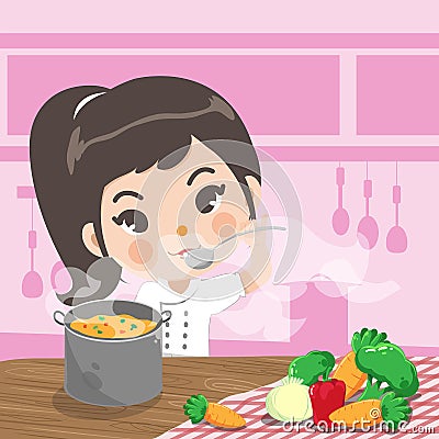 The young chef tasty in kitchen Vector Illustration