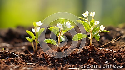 Young cherry saplings showcasing delicate and petite white blooms Stock Photo