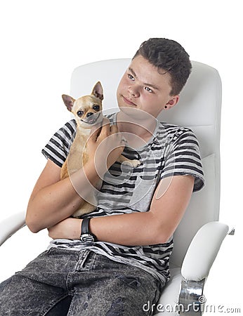 Young chihuahua and teen Stock Photo