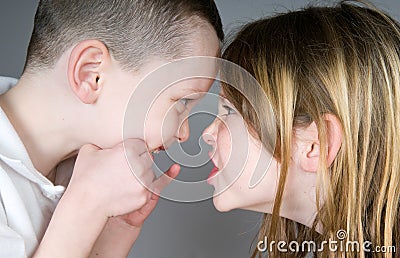 Young children fighting Stock Photo