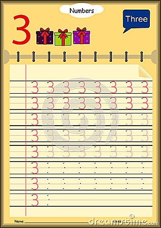 Young children learn to write numbers, Homework for kids Stock Photo