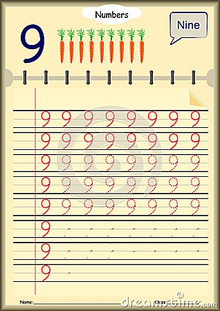 Young children learn to write numbers, Homework for kids Stock Photo