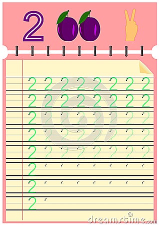 Young children learn to write numbers, Homework for kids Vector Illustration