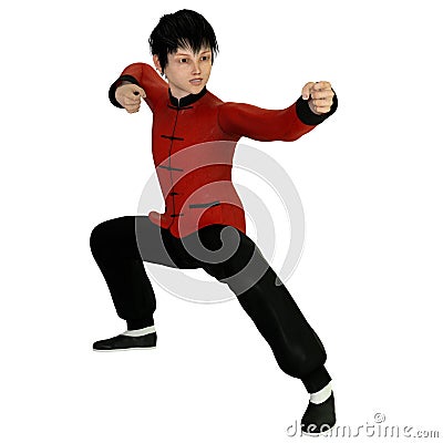Young Chinese Boy Striking A Kung Fu Pose Stock Photo