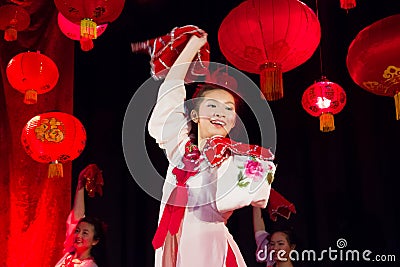 Young chinese dancers. Chinese Spring Festival. Dublin Editorial Stock Photo