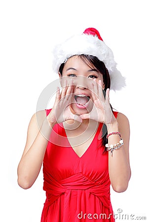 Young Christmas Girl talking to you Stock Photo