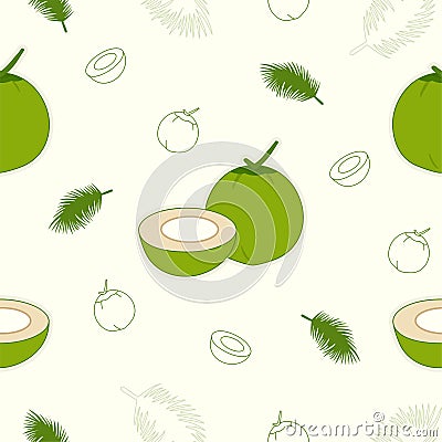 Young coconut seamless pattern background Vector Illustration