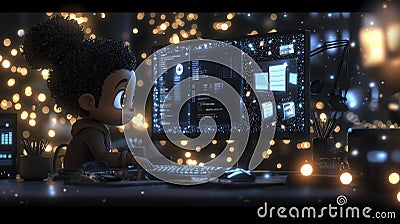 Young coder programming in a cozy room digital art nighttime focused mindset tech inspiration Stock Photo