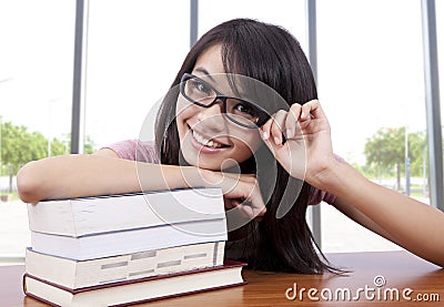 Young college student in a classroom Stock Photo