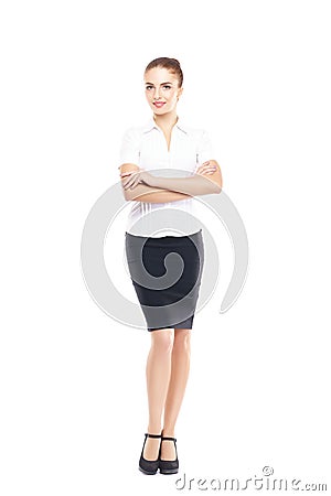 Young, confident, successful and beautiful business woman isolated on white. Stock Photo