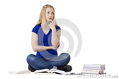 Young, contemplative female student with books Stock Photo