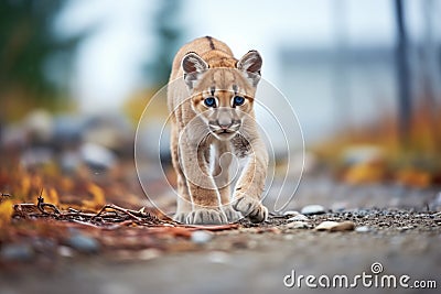 young cougar practicing stalking Stock Photo