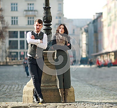 Young couple of actors in classic style clothing Stock Photo