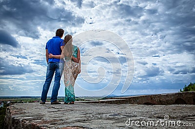 Young couple against the sky Stock Photo