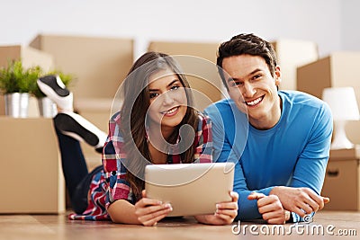 Young couple arranging relocation Stock Photo