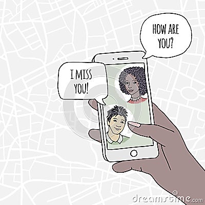 Young couple chatting via social media Vector Illustration