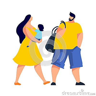 Young couple with a child in a flat style. Vector Illustration