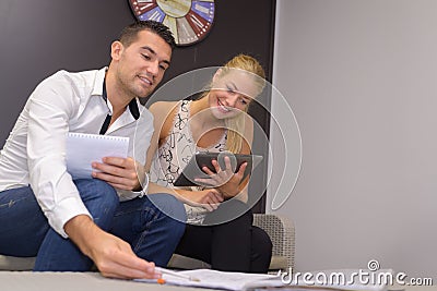 Young couple in consumer electronics retail store Stock Photo