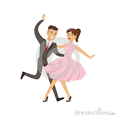 Young couple dancing boogie woogie dance colorful character vector Illustration Vector Illustration