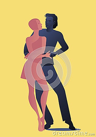 Young couple dancing latin music: bachata, salsa, merengue, samba Vector Illustration