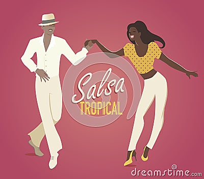 Young couple dancing latin music Vector Illustration