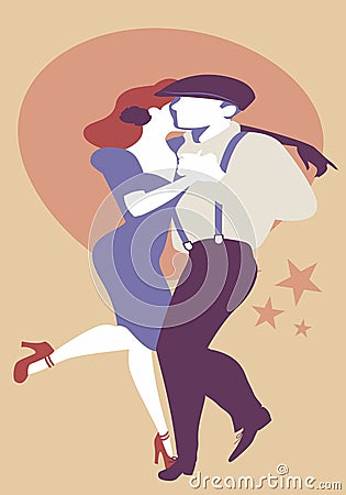 Young couple dancing retro style. Cheek to cheek Stock Photo