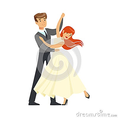 Young couple dancing waltz colorful character vector Illustration Vector Illustration