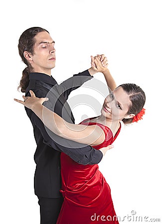 Young couple dancint waltz Stock Photo