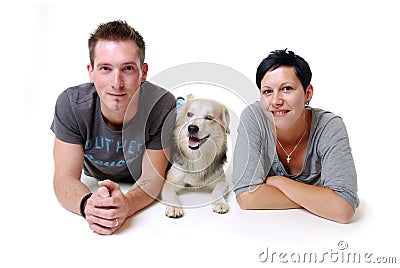 Young couple with dog Stock Photo