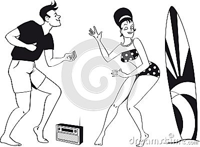 1960s beach scene Vector Illustration