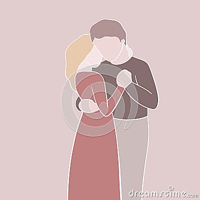 young couple embracing, lovely hugs of a couple, abstract portrait, vector freehand illustration Vector Illustration